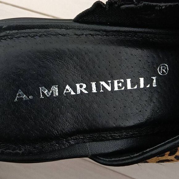 A. Marinelli Women's Leopard Print Suede Closed Toe Clog Heels Tan 7M - Picture 5 of 7